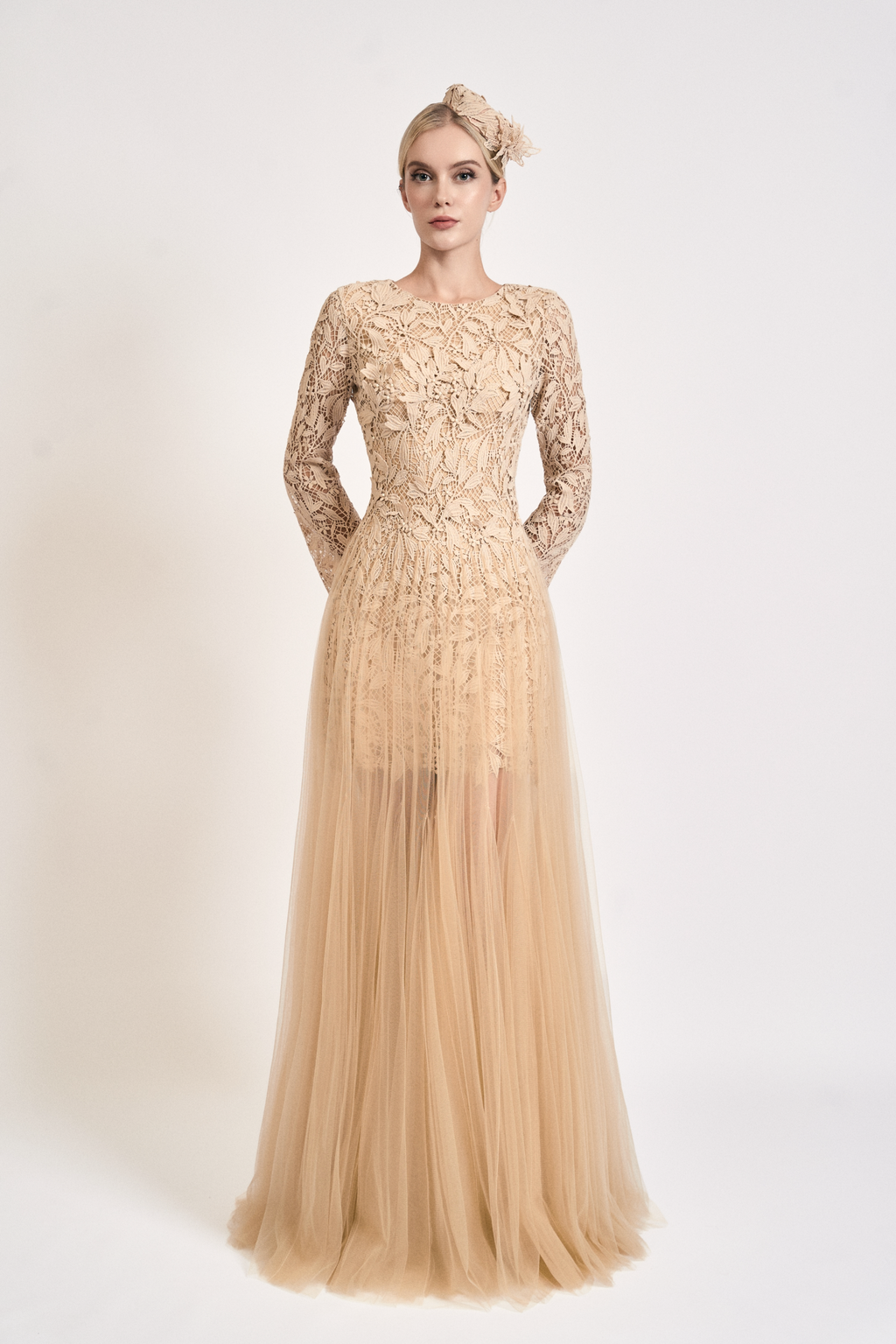 Nude Bloom Lace Maxi Dress