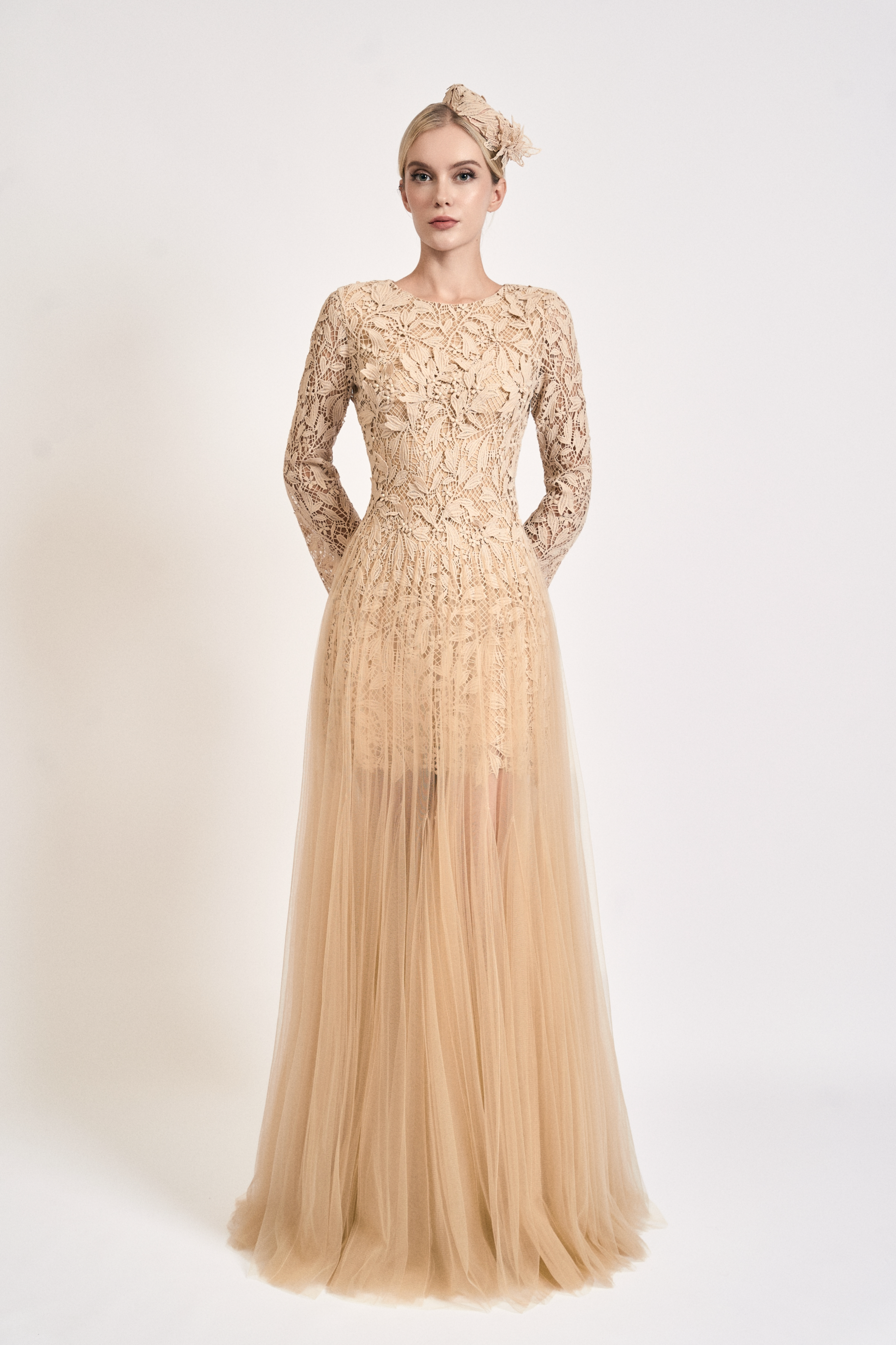 Nude Bloom Lace Maxi Dress