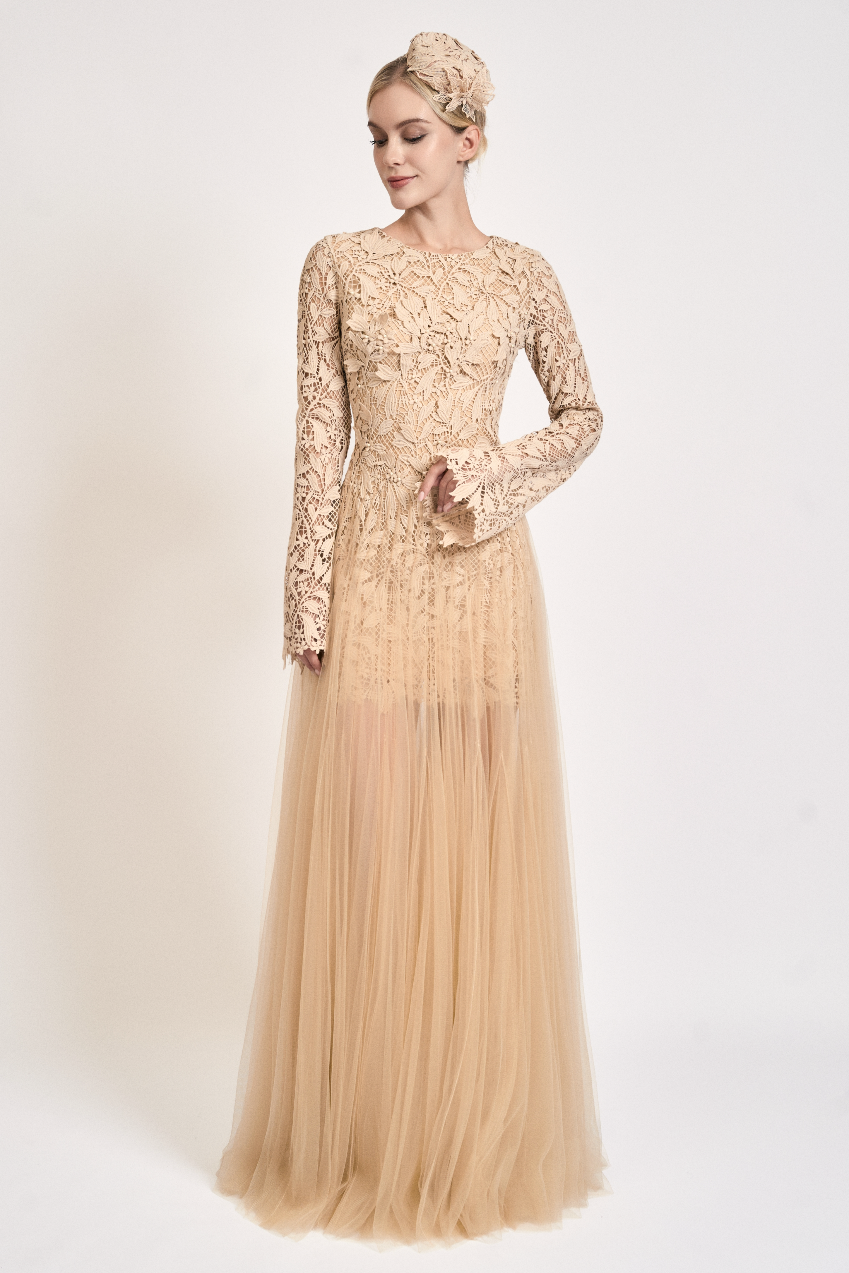 Nude Bloom Lace Maxi Dress