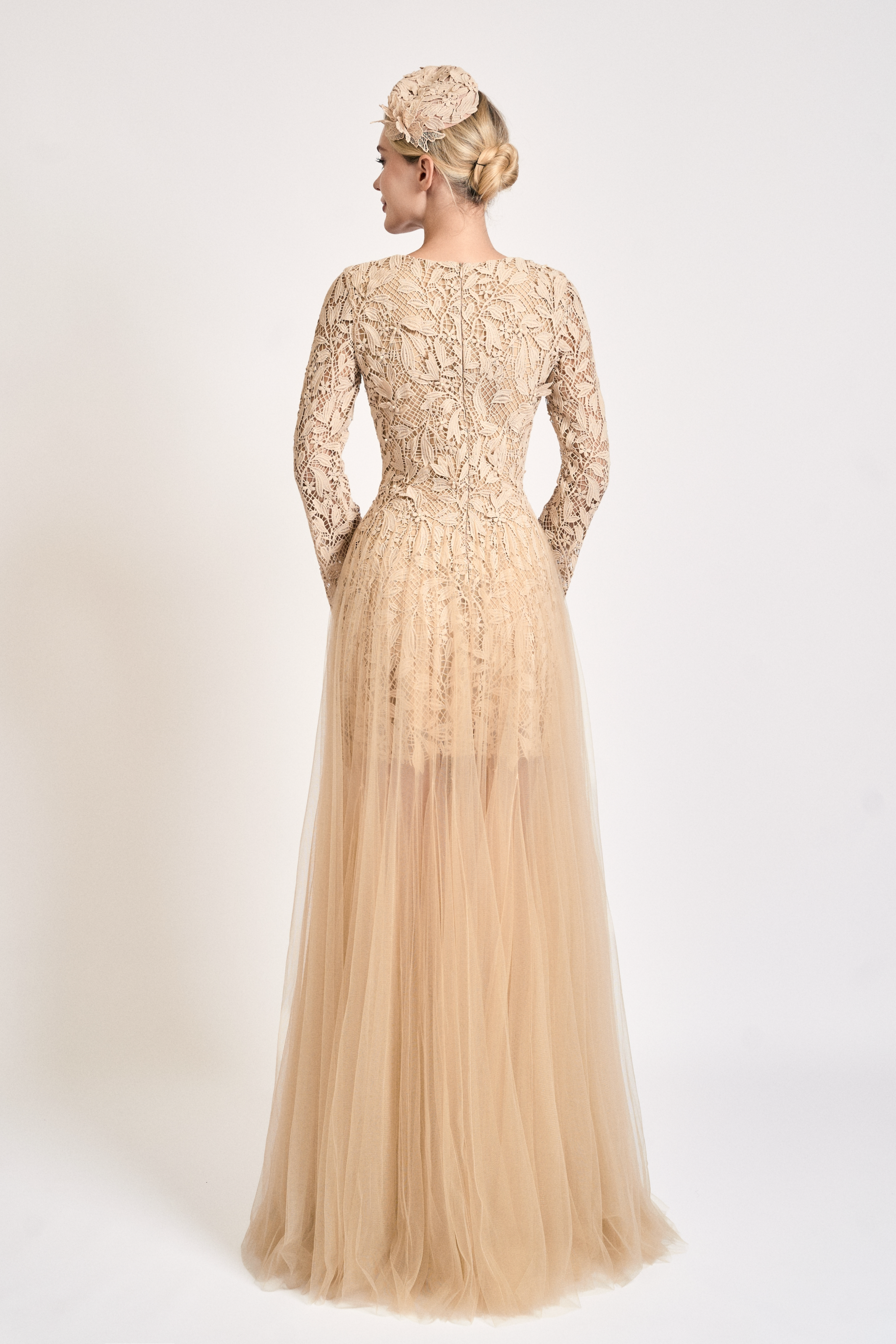 Nude Bloom Lace Maxi Dress