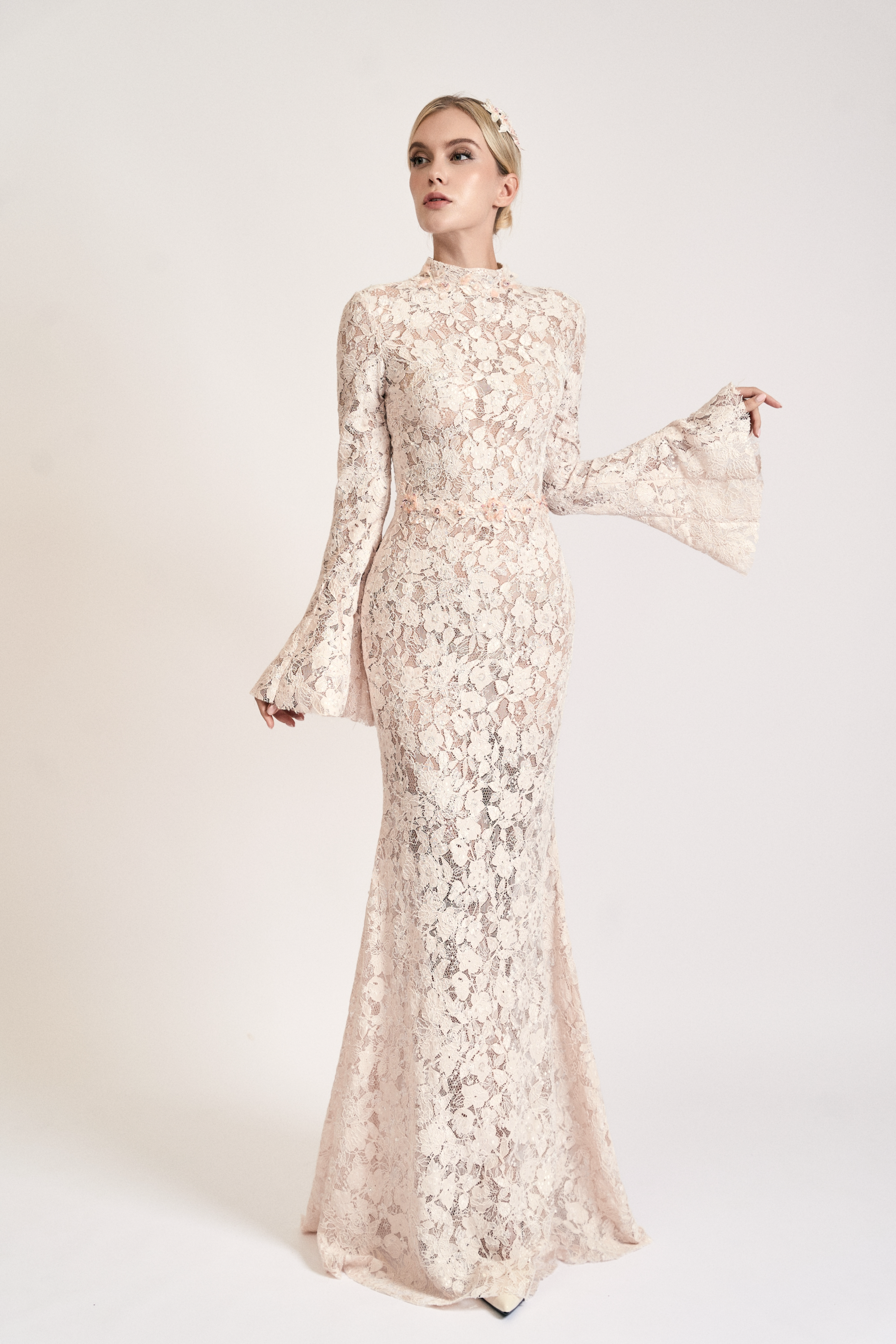 Ivory Lace High-Neck Mermaid Gown