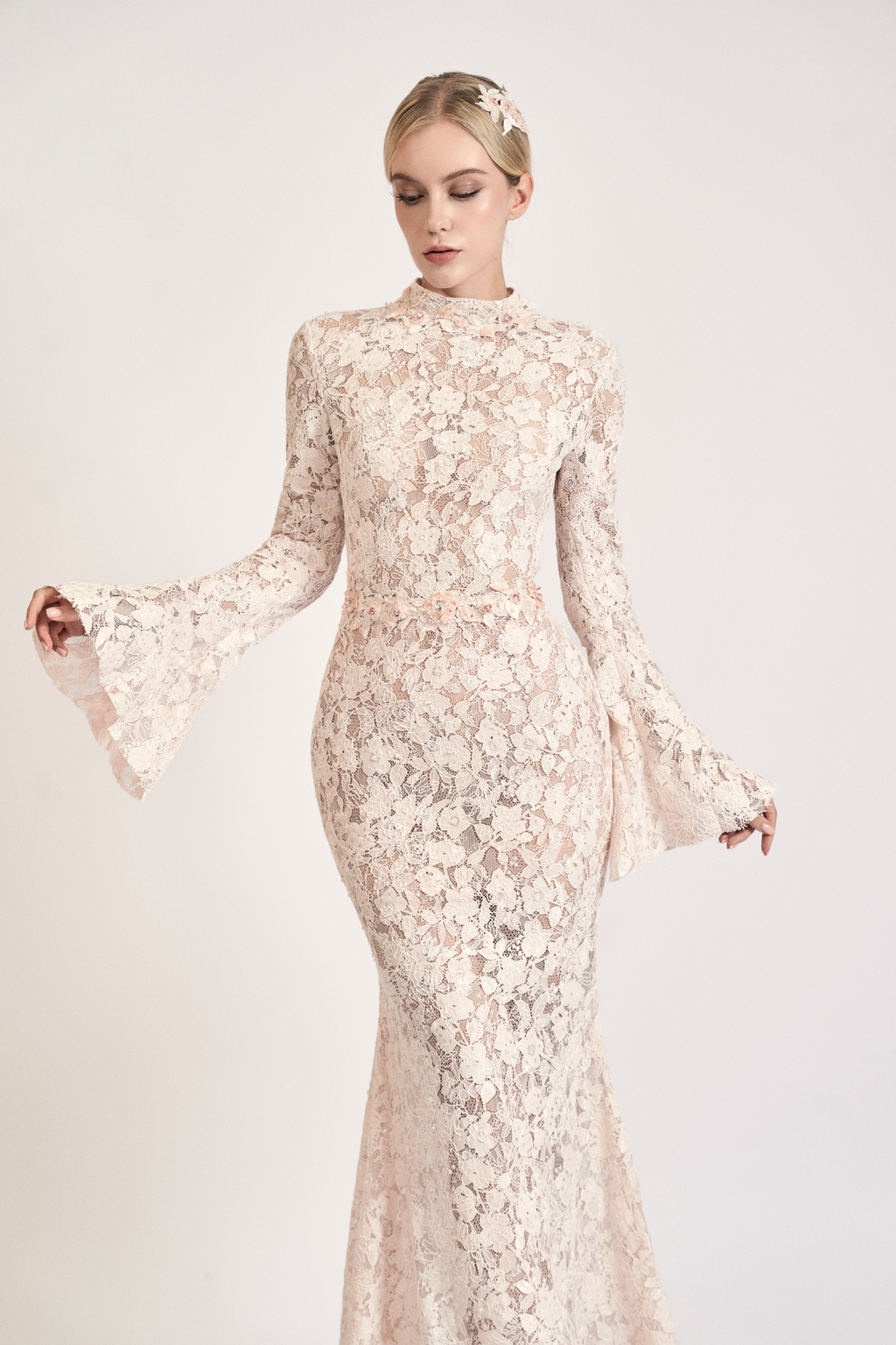 Ivory Lace High-Neck Mermaid Gown