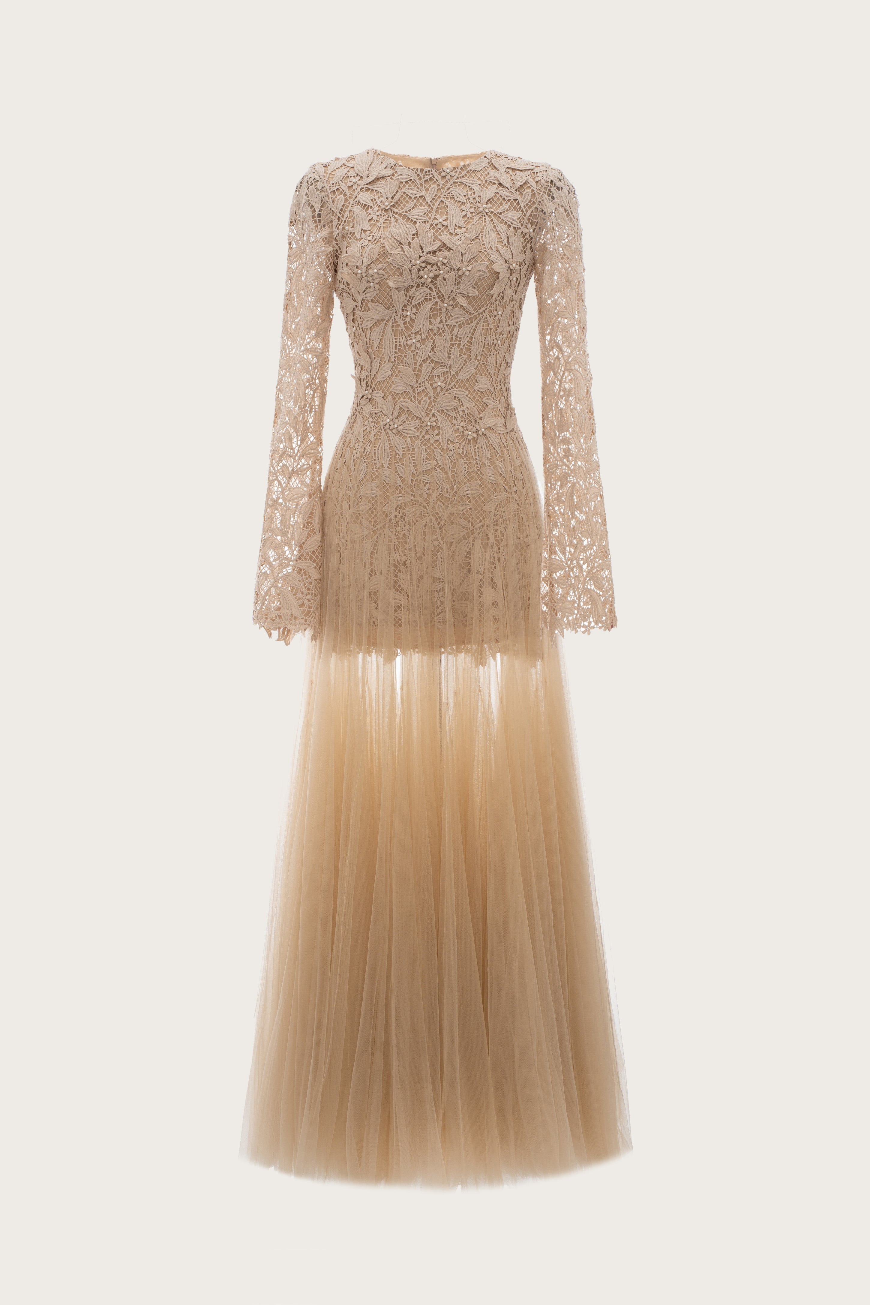 Nude Bloom Lace Maxi Dress