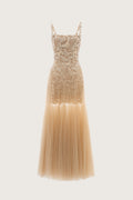 Nude Lace Tulle Maxi Dress